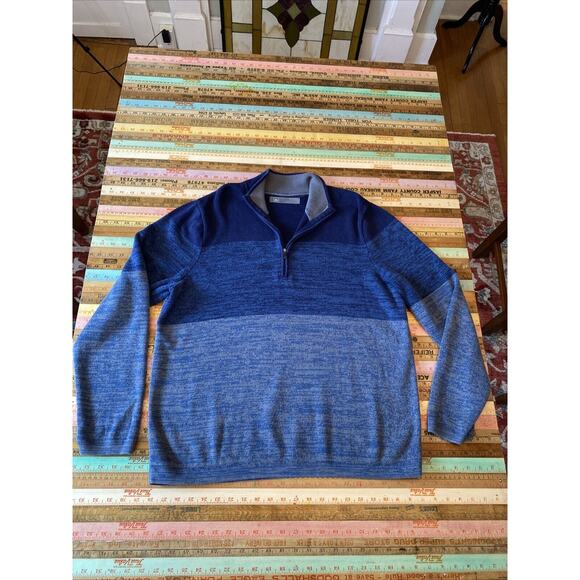 REI Half Zip Pullover Sweater Mens L Heather Blue Ombre Striped Outdoors - Picture 1 of 9